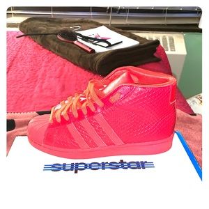 Red Adidas Superstar hightop originals